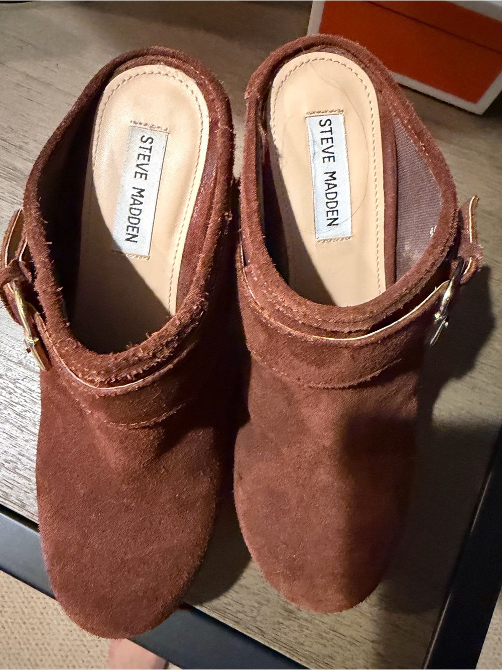 Steve Madden Brown Suede Buckle Mules